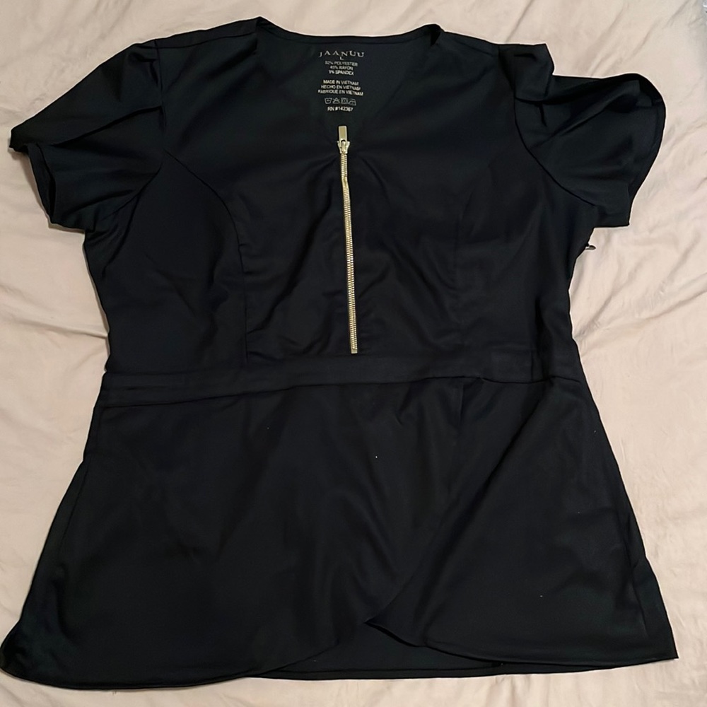 Jaanuu black peplum scrub top